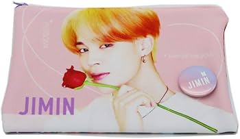 BTS Jimin Photo Pouch Pencil Case with Button Badge, Epoxy Sticker